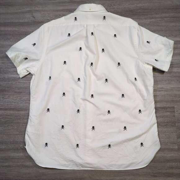 Polo Ralph Lauren Men's XL Button Down Short Sleeve Skulls Embroidered White - Picture 8 of 11